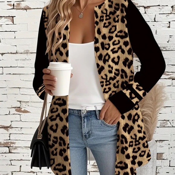 Boutique Jackets & Blazers - Leopard Print Open Front Cardigan
